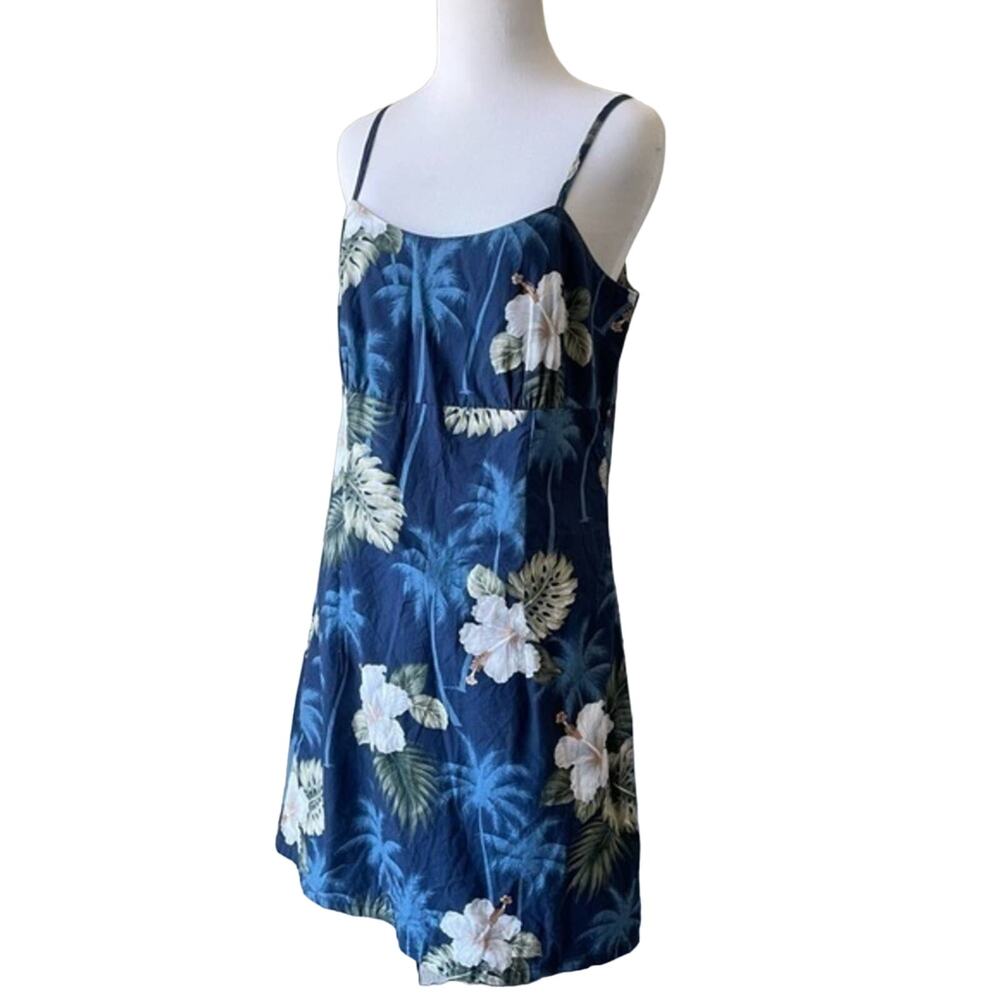 Vintage Hawaiian Tropical Mini Dress Medium Spaghetti Strap Floral Vacation